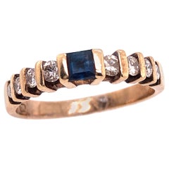 14 Karat Yellow Gold Sapphire Solitaire Band with Diamond Accents Ring