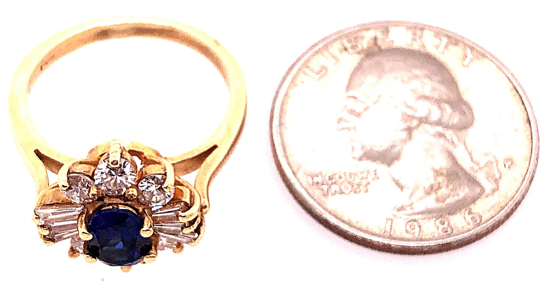 14 Karat Yellow Gold Sapphire Solitaire Ring with Diamond Accents For Sale 4