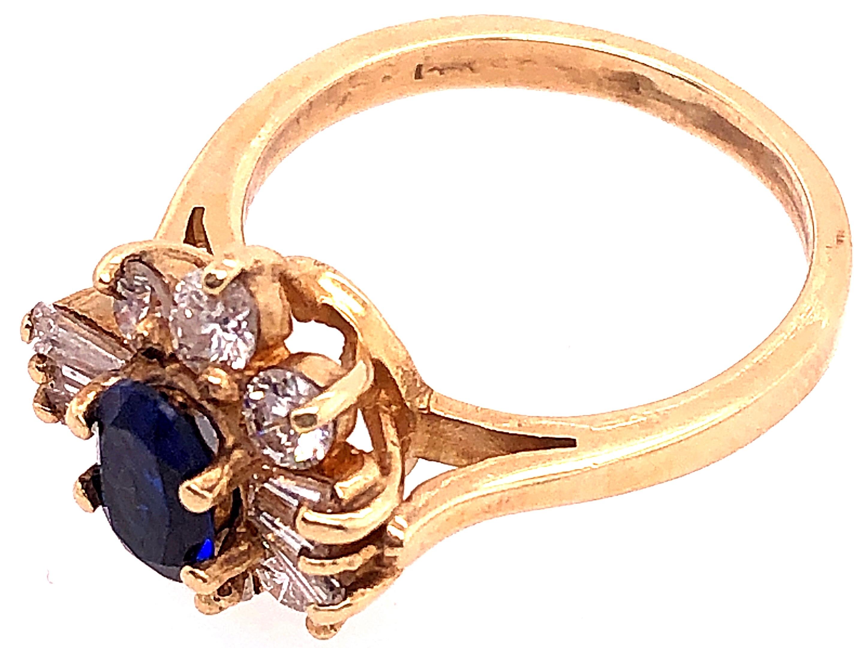 Women's or Men's 14 Karat Yellow Gold Sapphire Solitaire Ring with Diamond Accents For Sale
