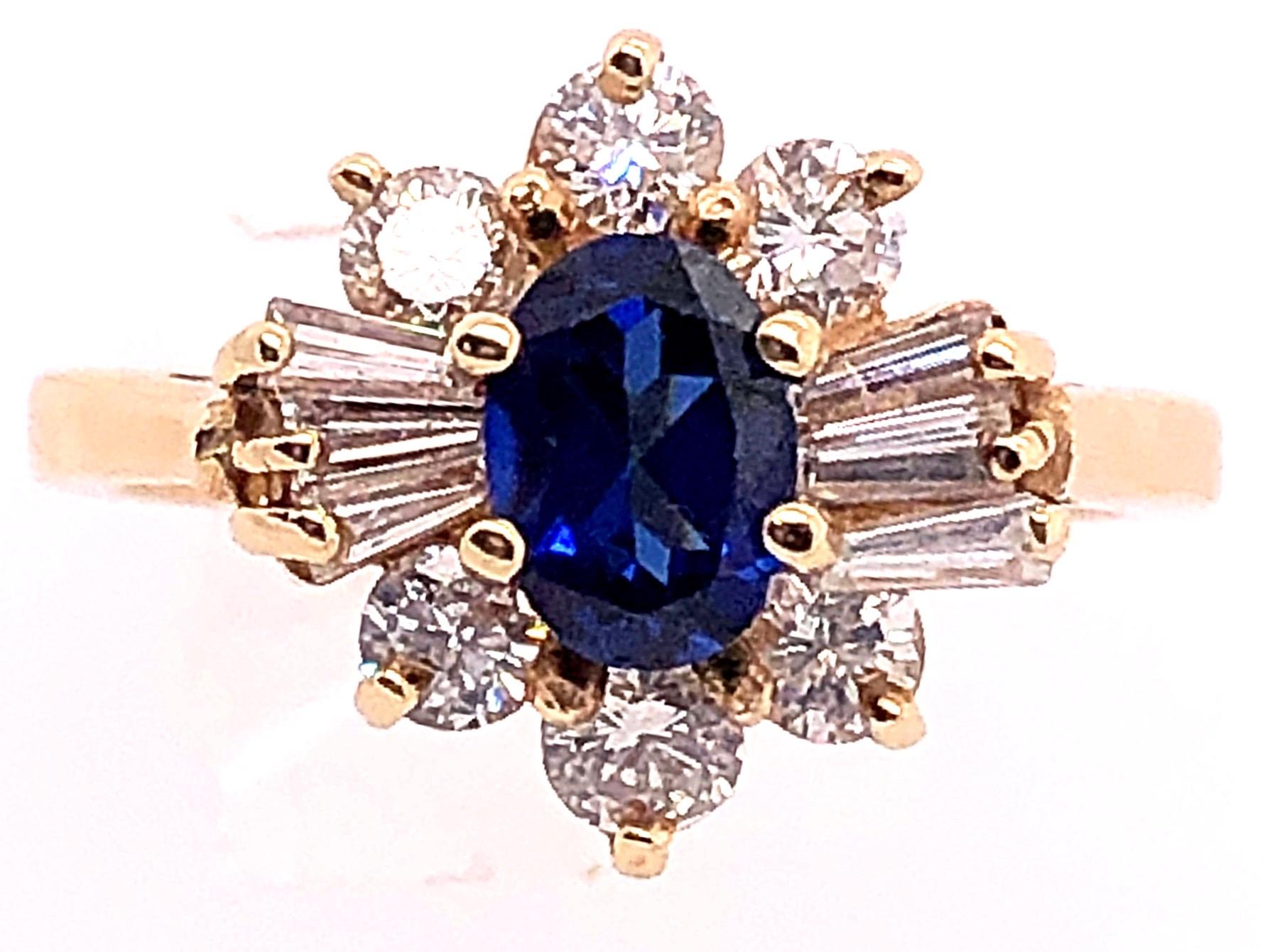 14 Karat Yellow Gold Sapphire Solitaire Ring with Diamond Accents For Sale 1
