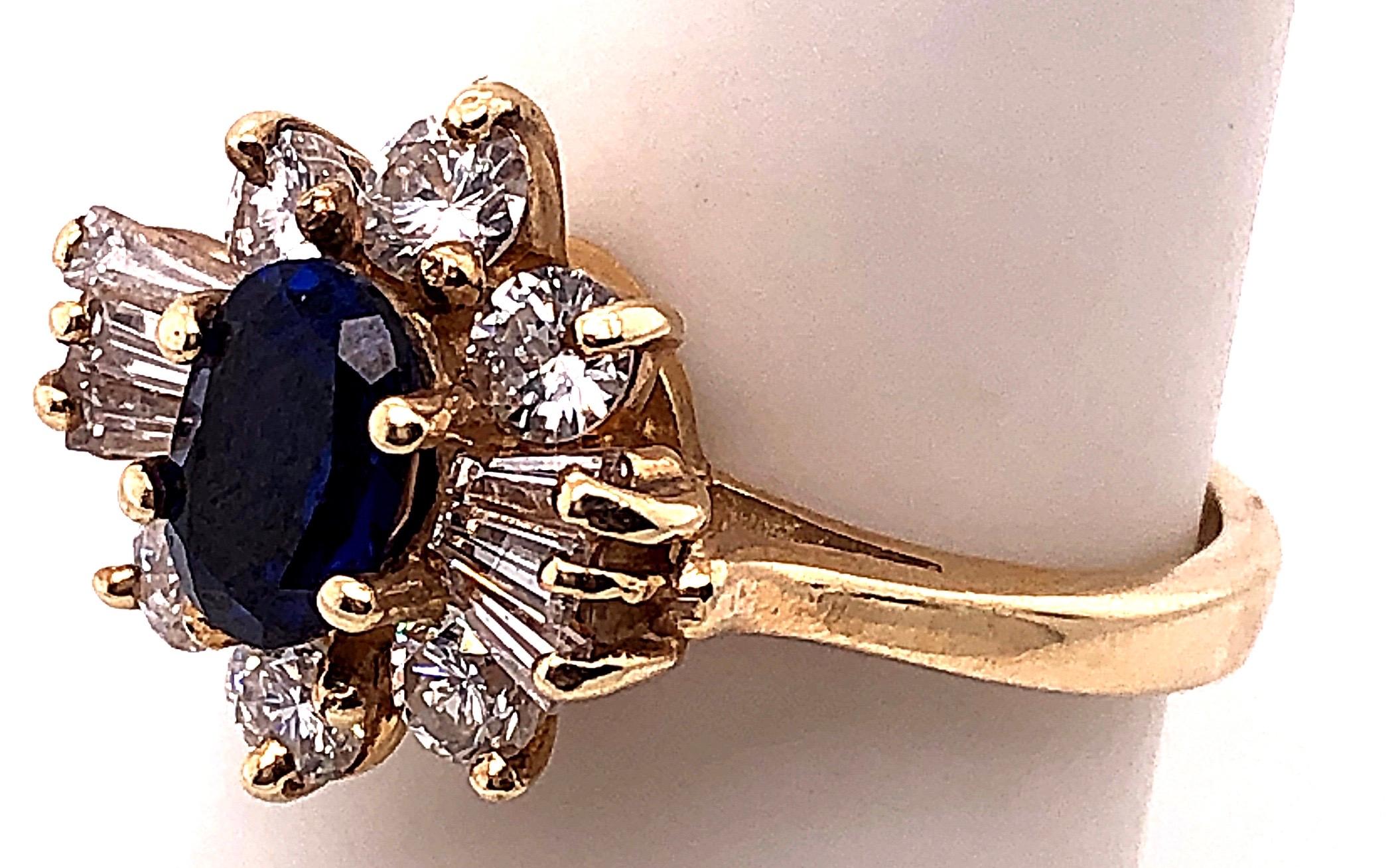 14 Karat Yellow Gold Sapphire Solitaire Ring with Diamond Accents For Sale 2