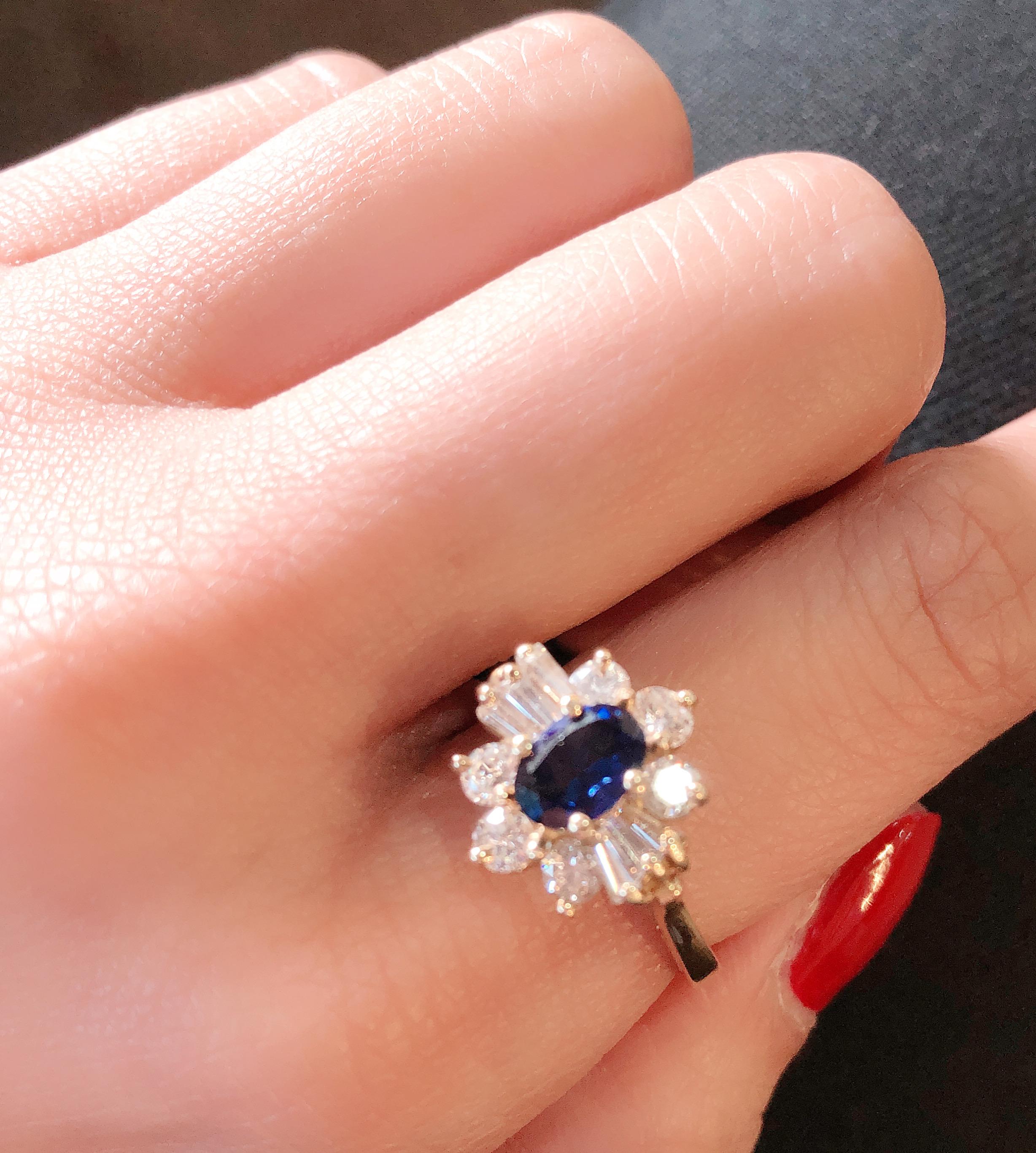 14 Karat Yellow Gold Sapphire Solitaire Ring with Diamond Accents For Sale 3