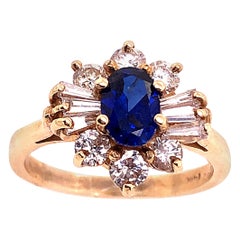14 Karat Yellow Gold Sapphire Solitaire Ring with Diamond Accents