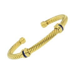 14 Karat Gelbgold Saphir Jahrgang David Yurman Kabel Spira Manschette Armband