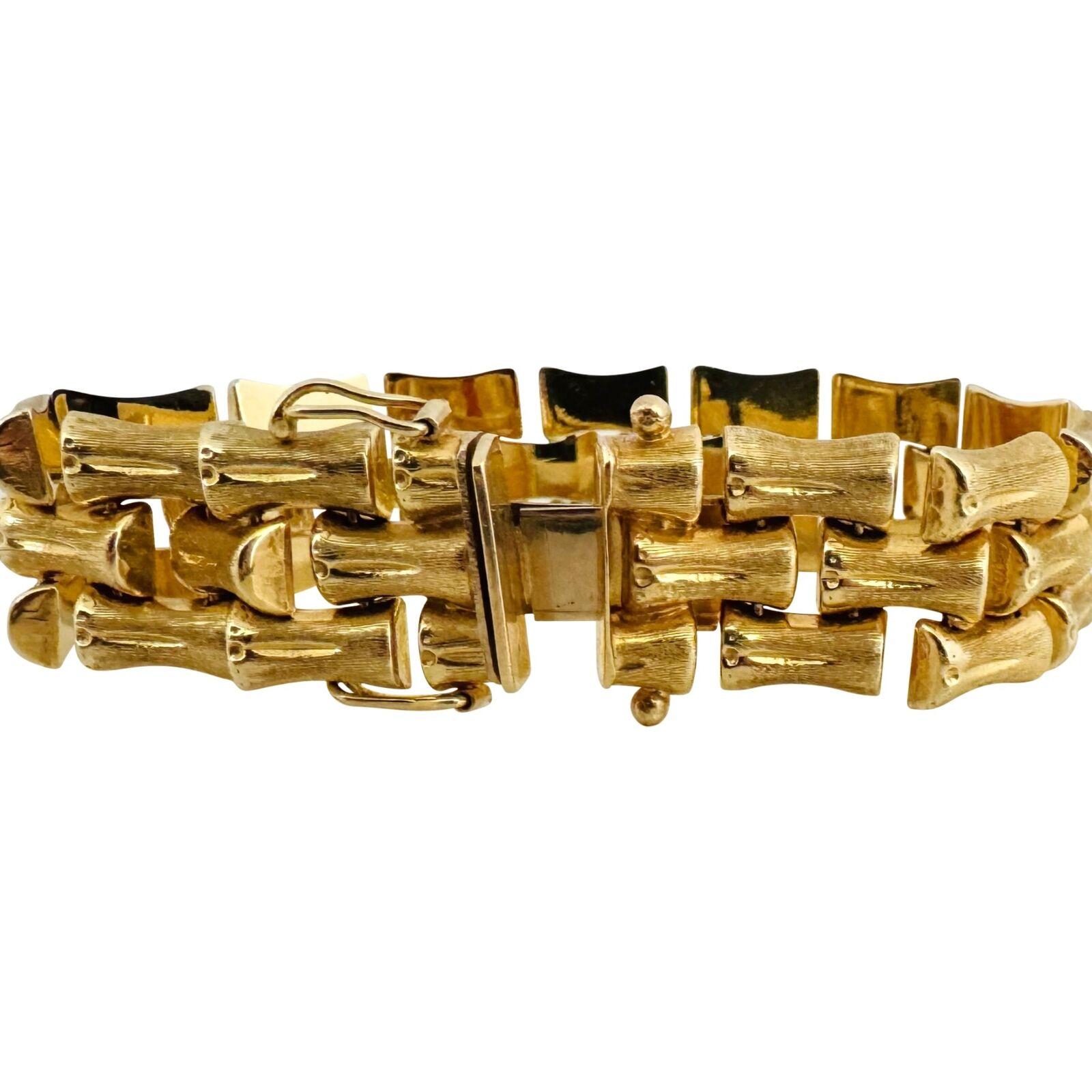 14 Karat Gelbgold Satin Finish Bambus Gliederarmband Italien 1