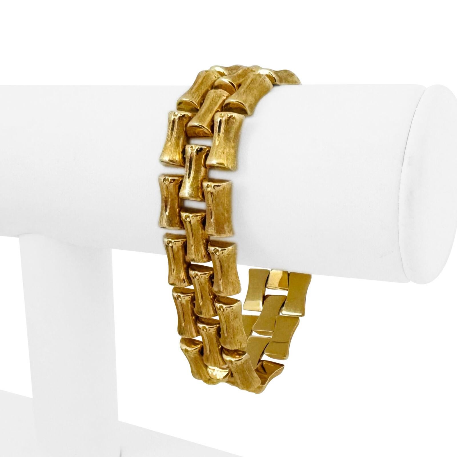 14 Karat Gelbgold Satin Finish Bambus Gliederarmband Italien 4