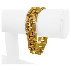 14 Karat Yellow Gold Satin Finish Bamboo Link Bracelet Italy