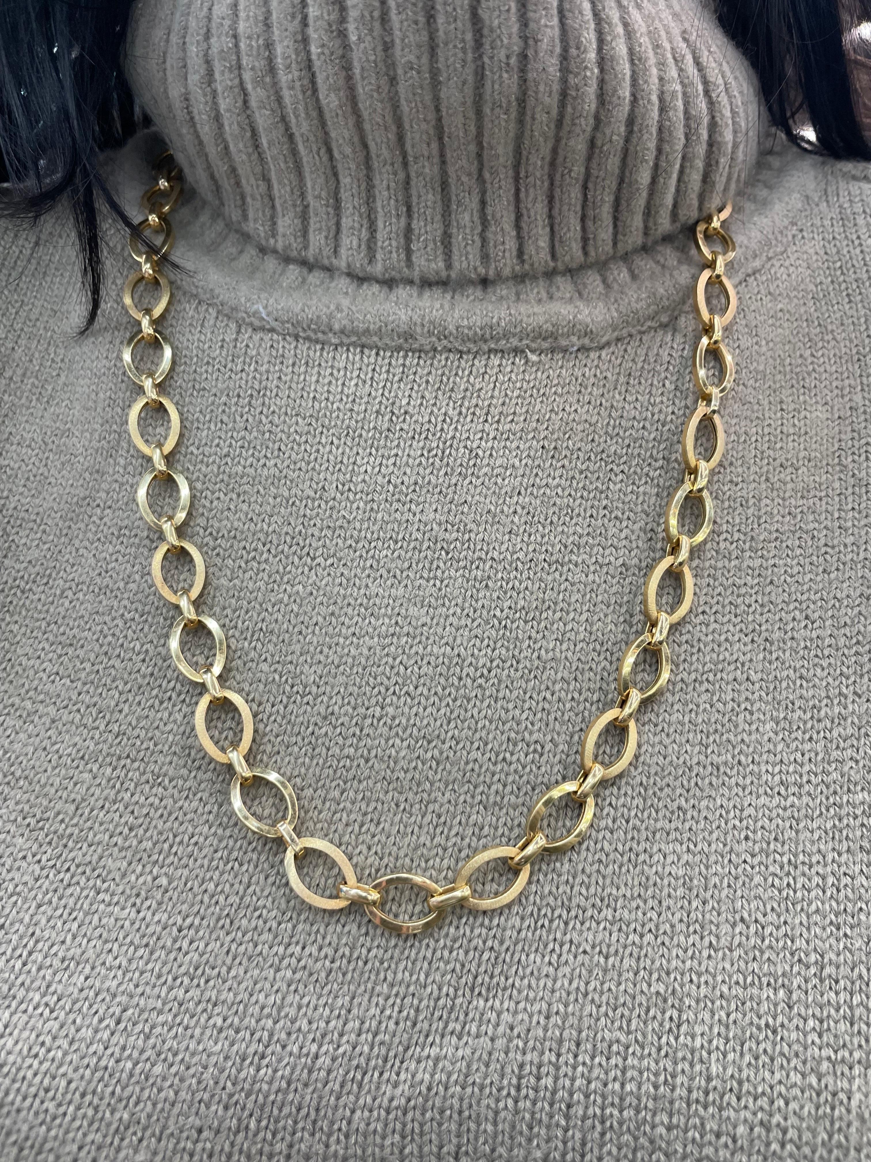 Women's 14 Karat Yellow Gold Satin & Polish Link Necklace 34.2 Grams Italian For Sale