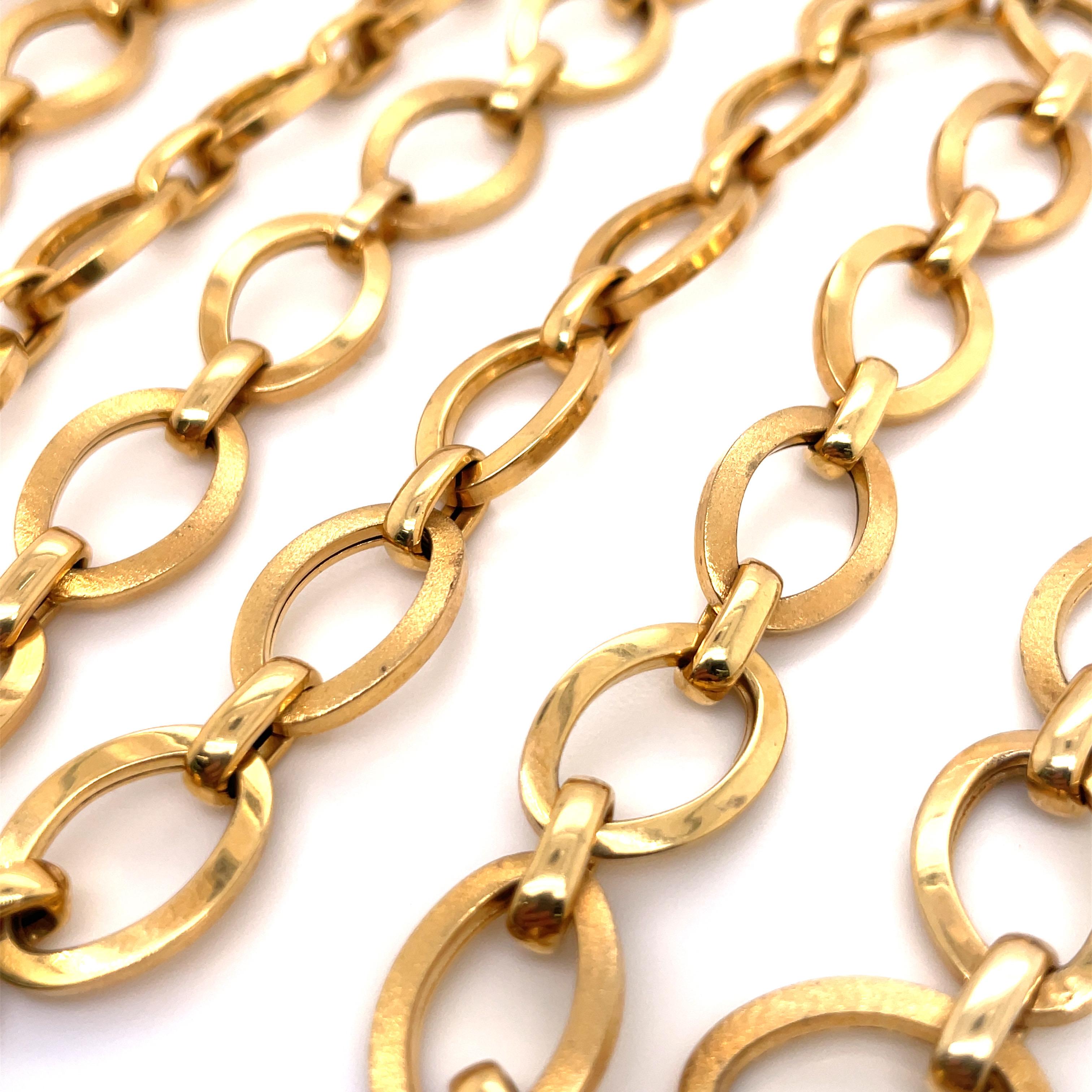 14 Karat Yellow Gold Satin & Polish Link Necklace 34.2 Grams Italian For Sale 5