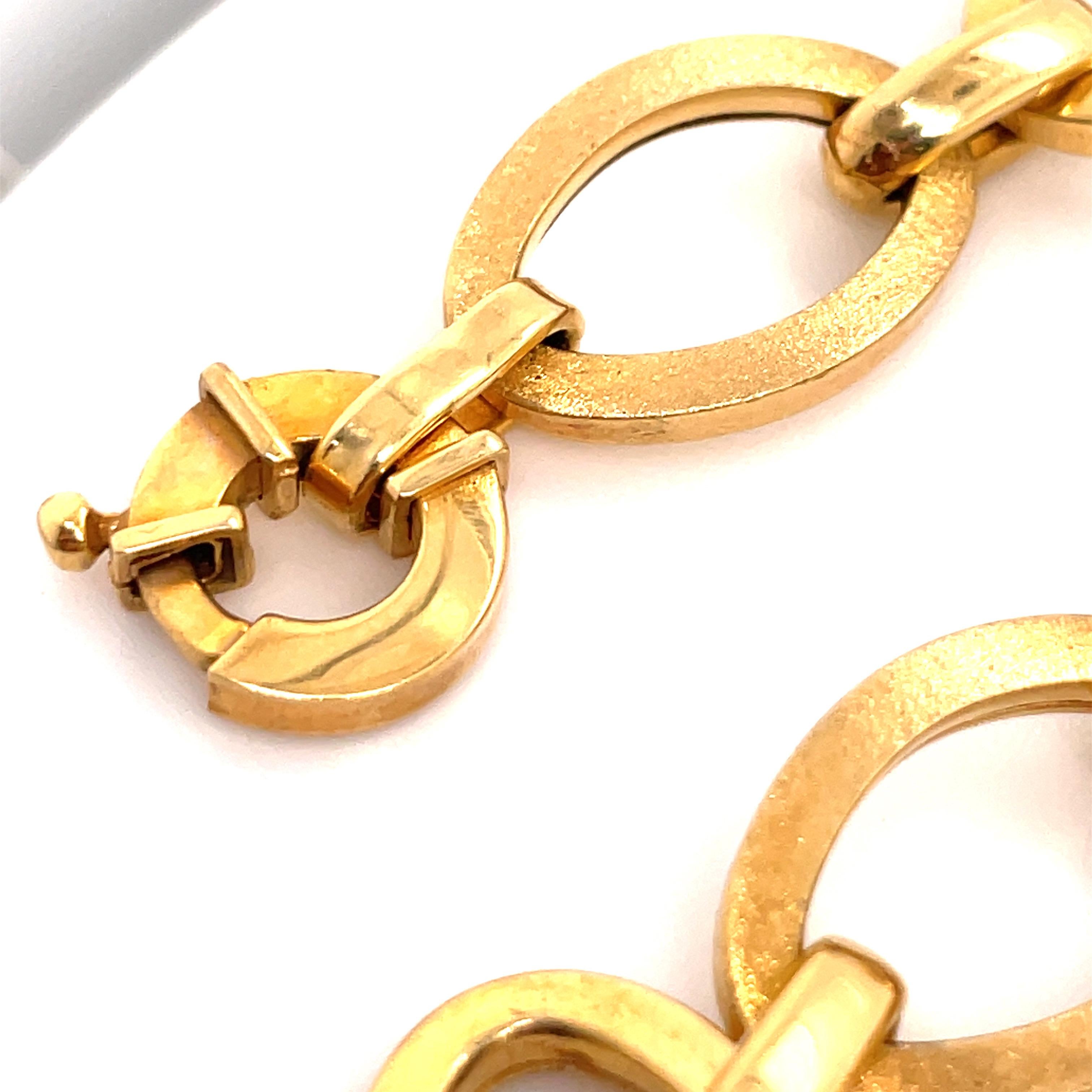 14 Karat Yellow Gold Satin & Polish Link Necklace 34.2 Grams Italian For Sale 6