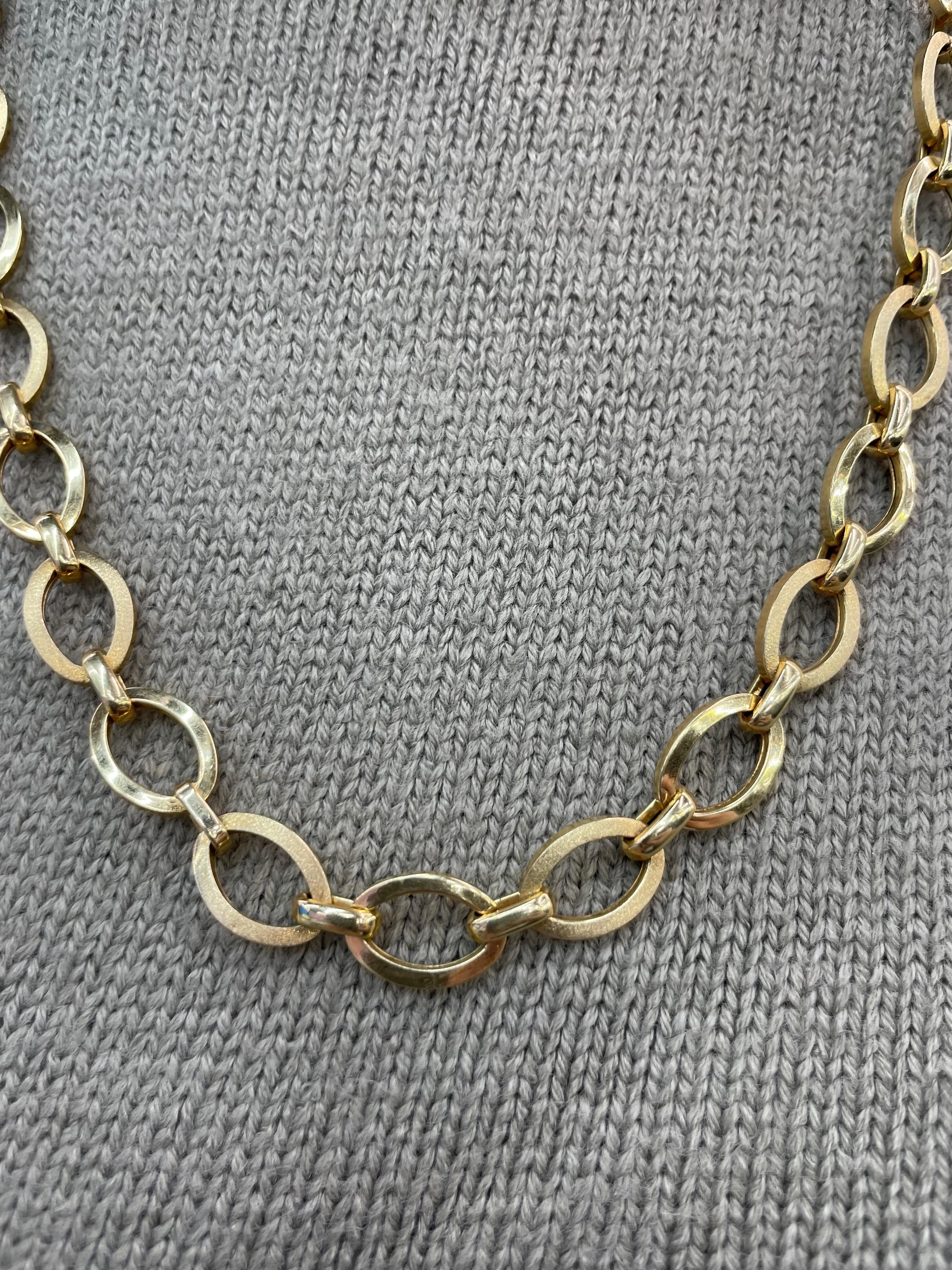 Contemporary 14 Karat Yellow Gold Satin & Polish Link Necklace 34.2 Grams Italian For Sale