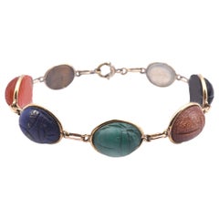 14 Karat Yellow Gold Scarab Bracelet with Semi-Precious Stones