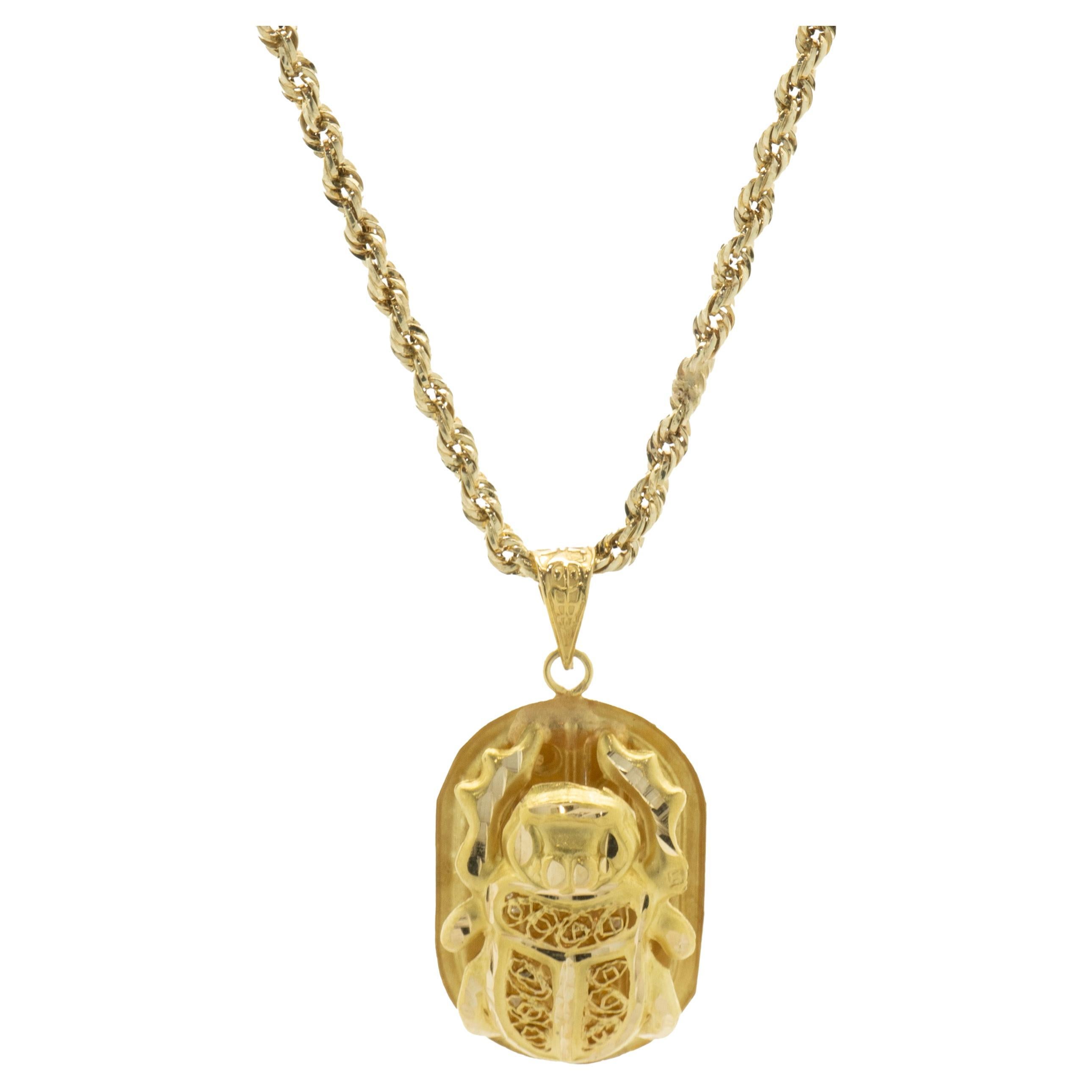 14 Karat Yellow Gold Scarab Necklace For Sale