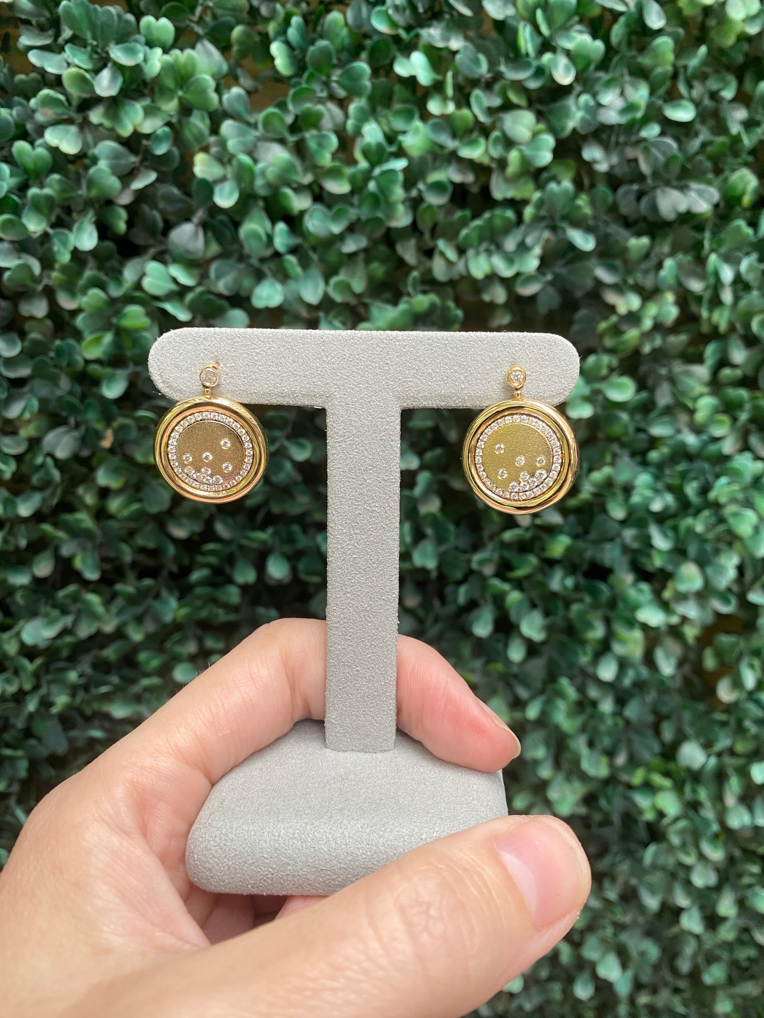 14 Karat Gelbgold-Tropfenohrringe mit gesprenkelten Diamanten im Angebot 8