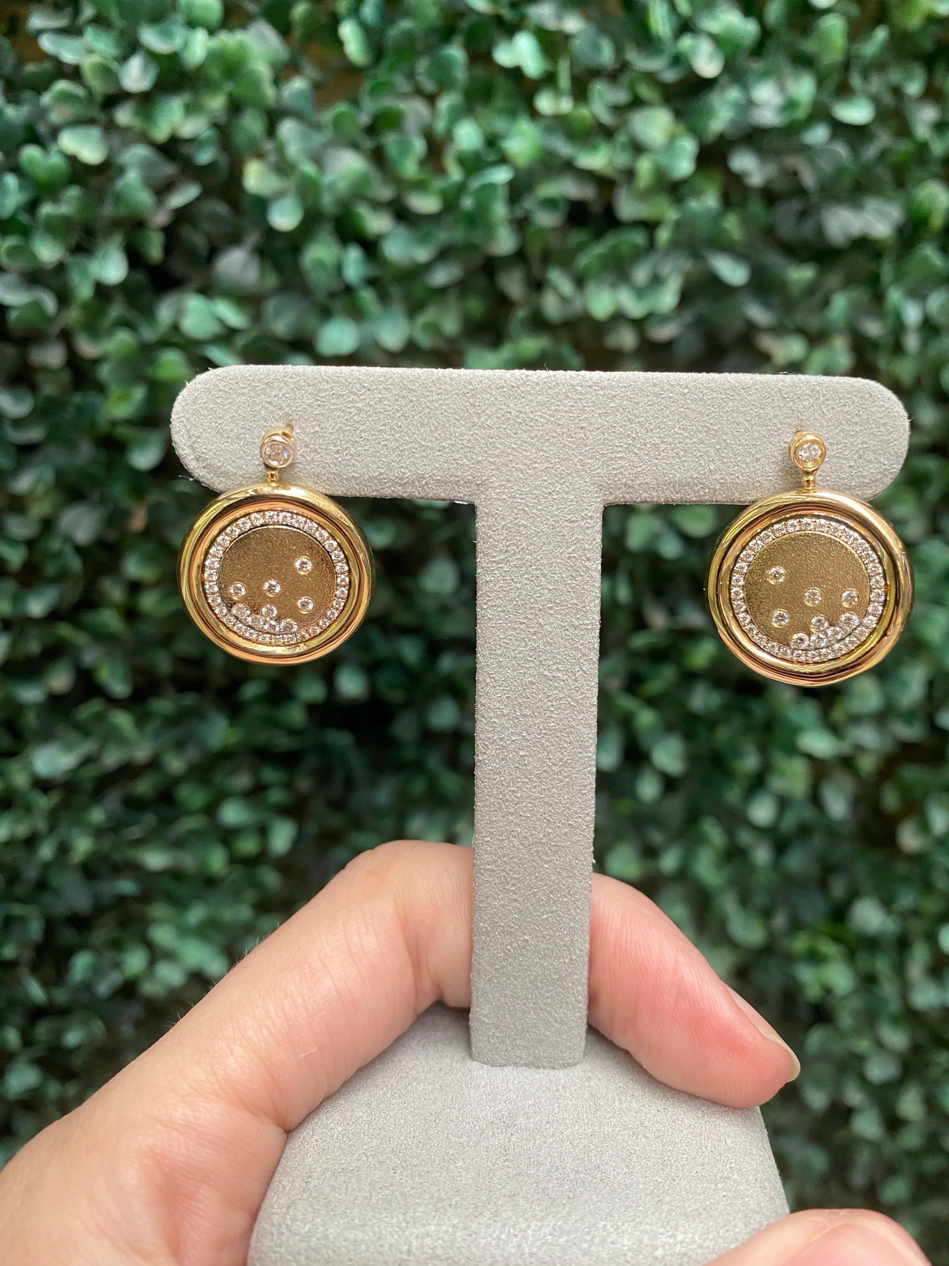 14 Karat Gelbgold-Tropfenohrringe mit gesprenkelten Diamanten im Angebot 10