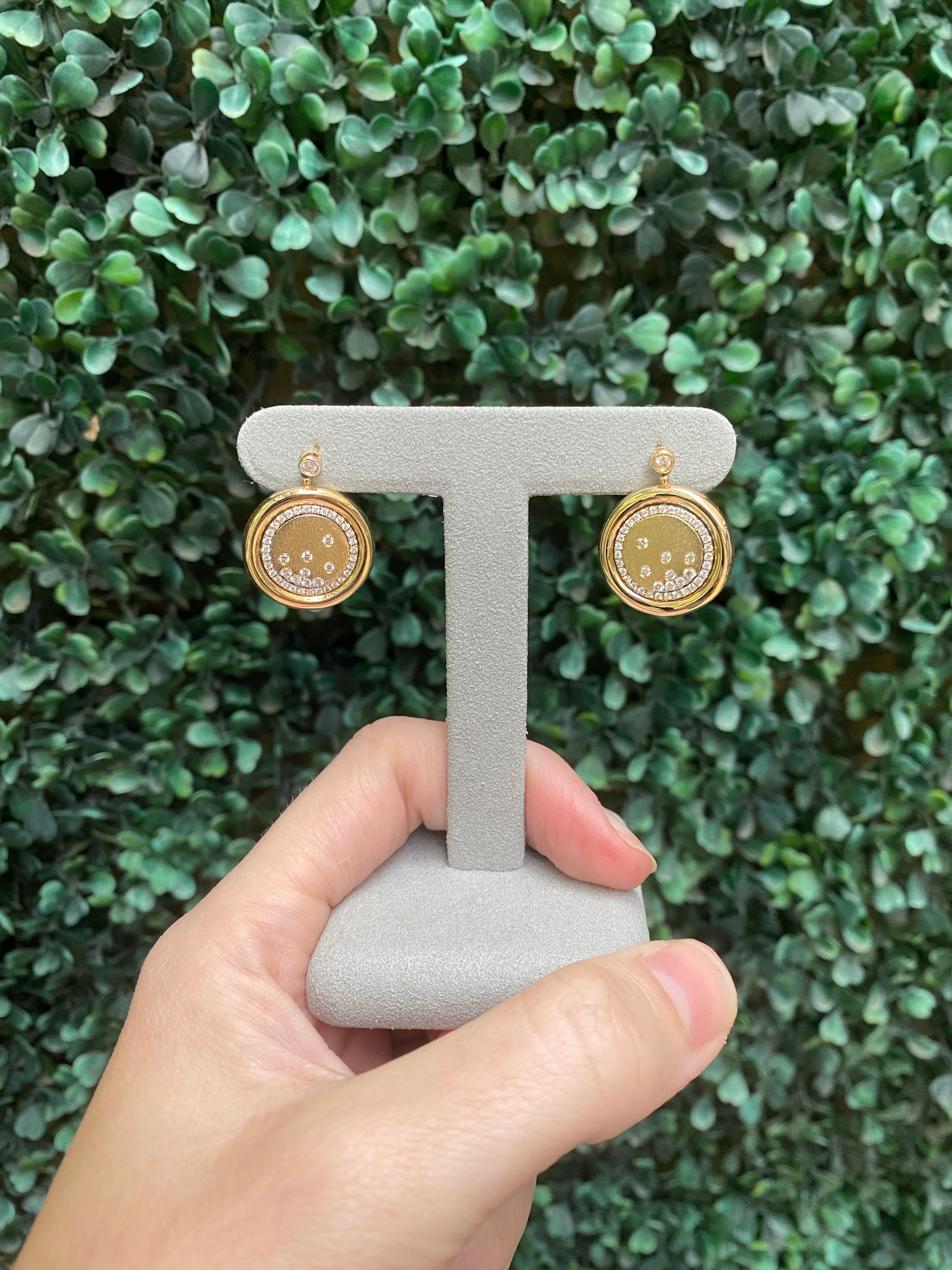 14 Karat Gelbgold-Tropfenohrringe mit gesprenkelten Diamanten im Angebot 11