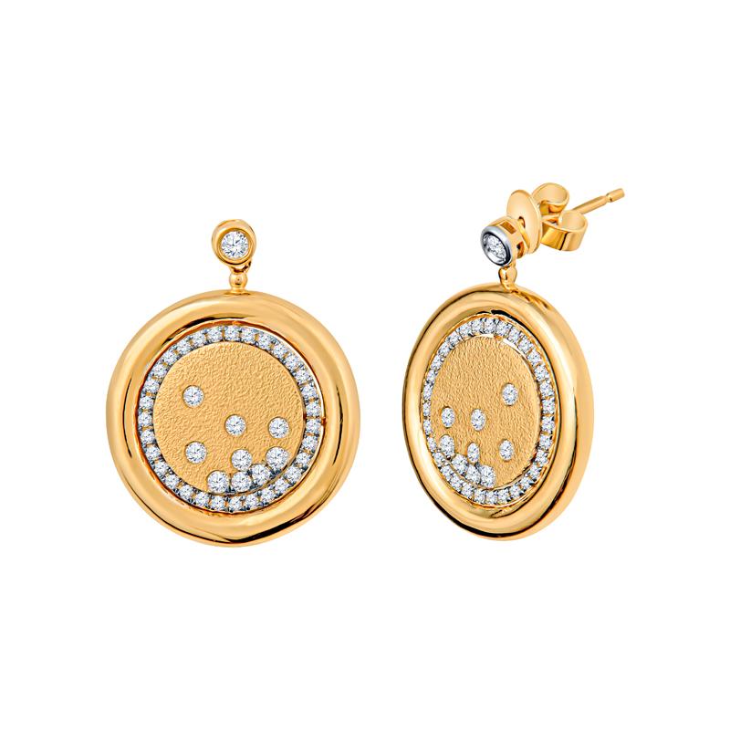 Diese anmutigen Ohrringe sind aus 14 Karat Gelbgold gefertigt und mit 0,65 Karat runden, natürlichen Diamanten besetzt. Ihr strahlender Glanz und das schlichte Design machen sie zu einer perfekten Ergänzung für jedes elegante Outfit.