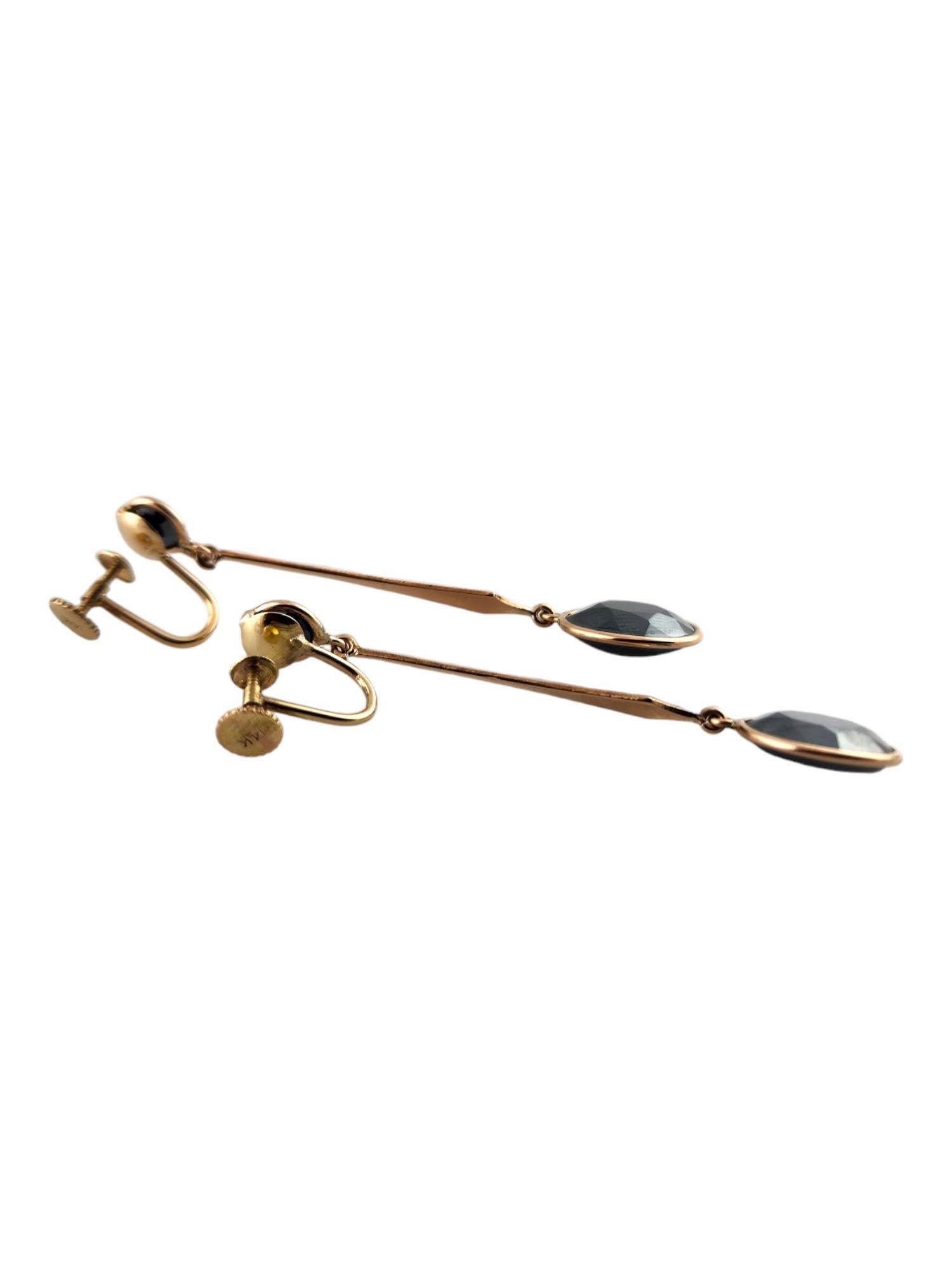 Round Cut 14 Karat Yellow Gold Screw Back Dangle Hematite Earrings #18569 For Sale