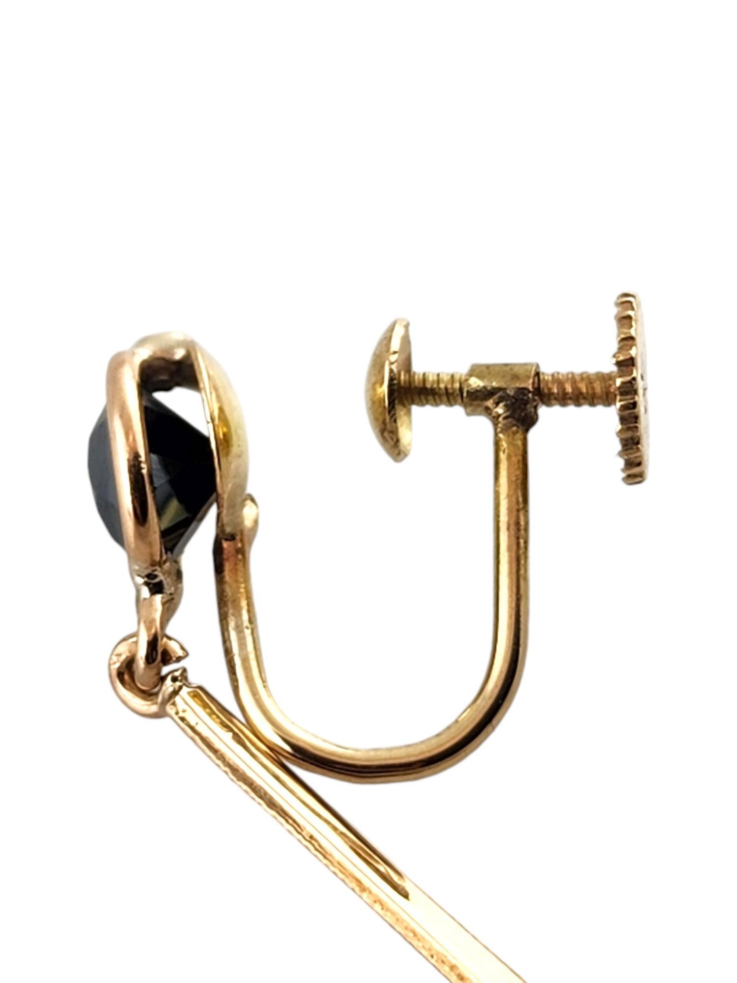 14 Karat Yellow Gold Screw Back Dangle Hematite Earrings #18569 For Sale 1
