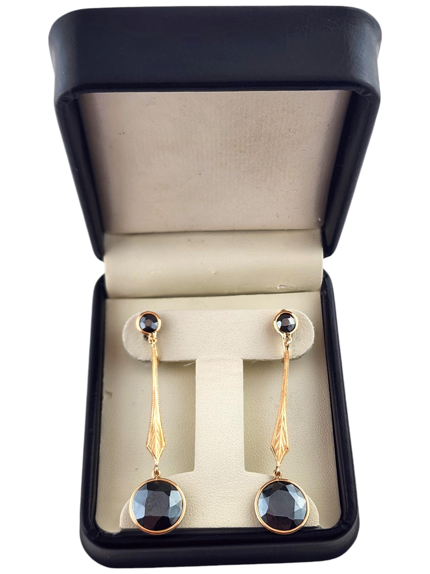 14 Karat Yellow Gold Screw Back Dangle Hematite Earrings #18569 For Sale 2