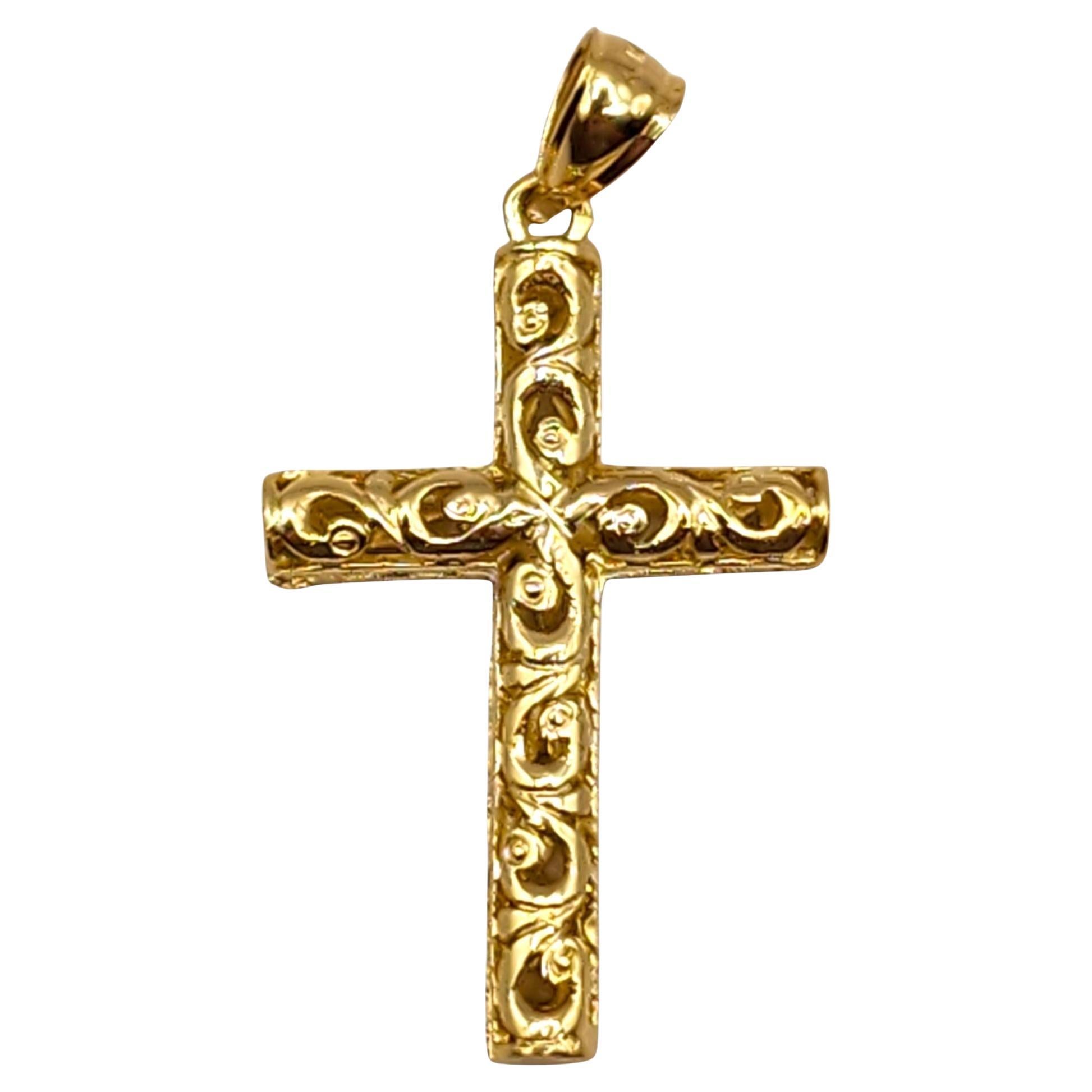 14 Karat Yellow Gold Scrolling Cross Pendant #19992
