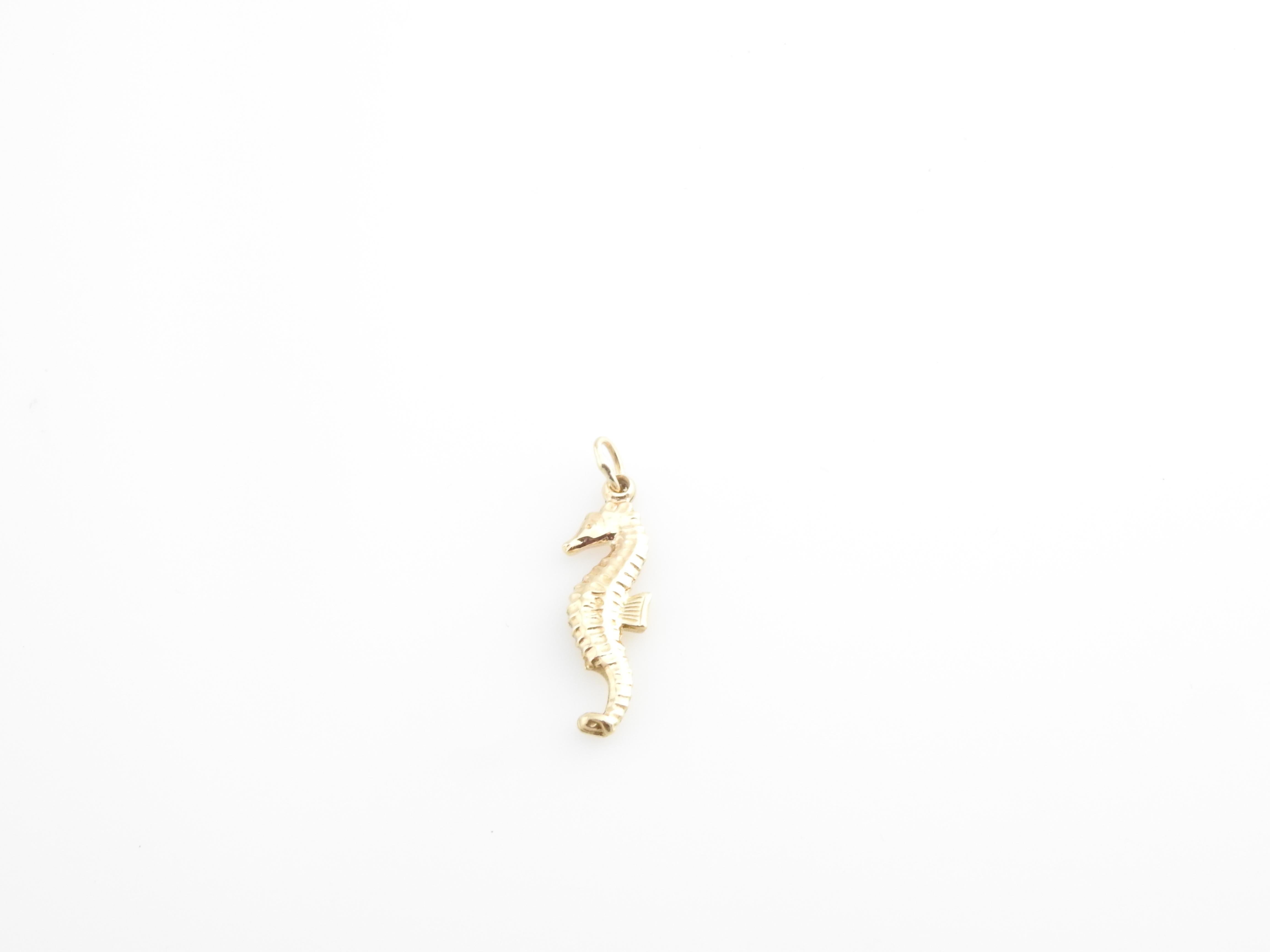 Vintage 14 Karat Yellow Gold Seahorse Charm

The seahorse symbolizes strength and protection!

This lovely 3D charm features a miniature seahorse meticulously detailed in 14K yellow gold.

Size: 23 mm x 7 mm actual charm

Weight: 0.7 dwt. / 1.1