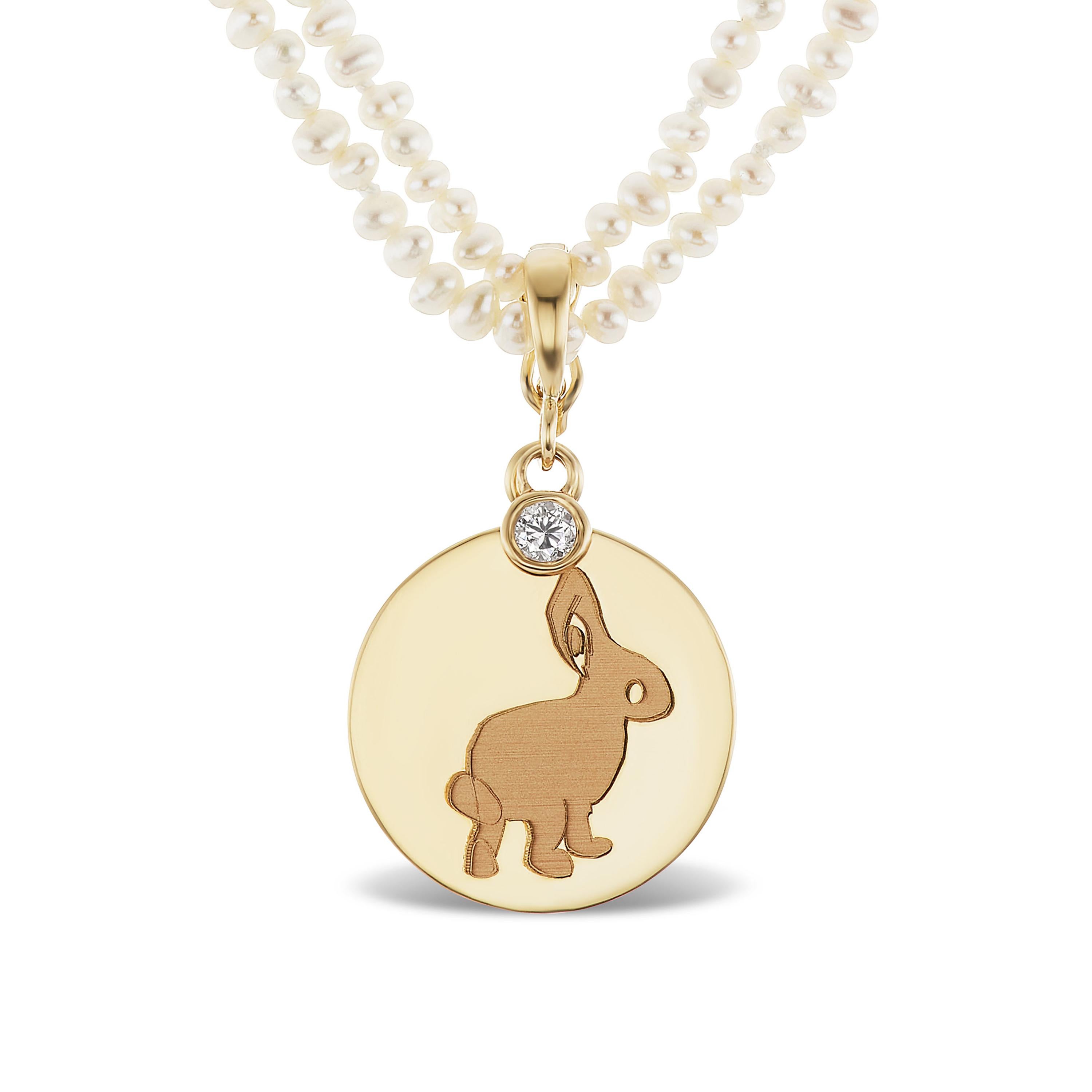 14 Karat Gelbgold Saatperlen 0,12 Karat Diamant Bunny Enhancer Hi June Parker (Rundschliff) im Angebot