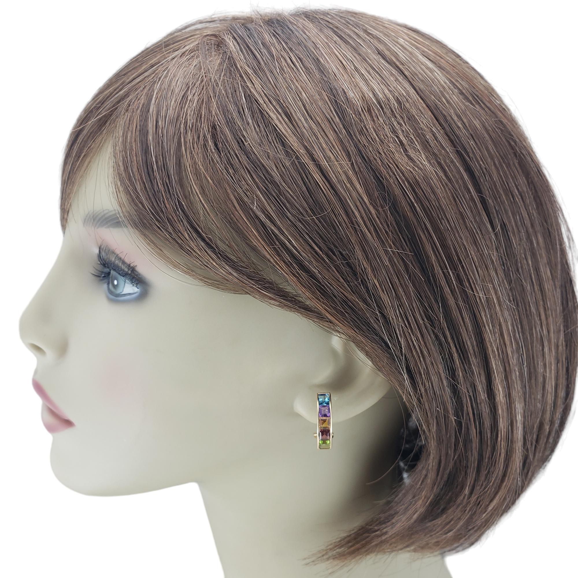 Boucles d'oreilles en or jaune 14 carats avec pierres semi-précieuses taille Princesse #18394 Pour femmes en vente
