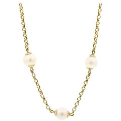 14 Karat Yellow Gold Semi-Round Cultured Pearl Chain Necklace