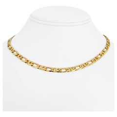 14 Karat Yellow Gold Semi Solid Figaro Curb Link Chain Necklace Italy