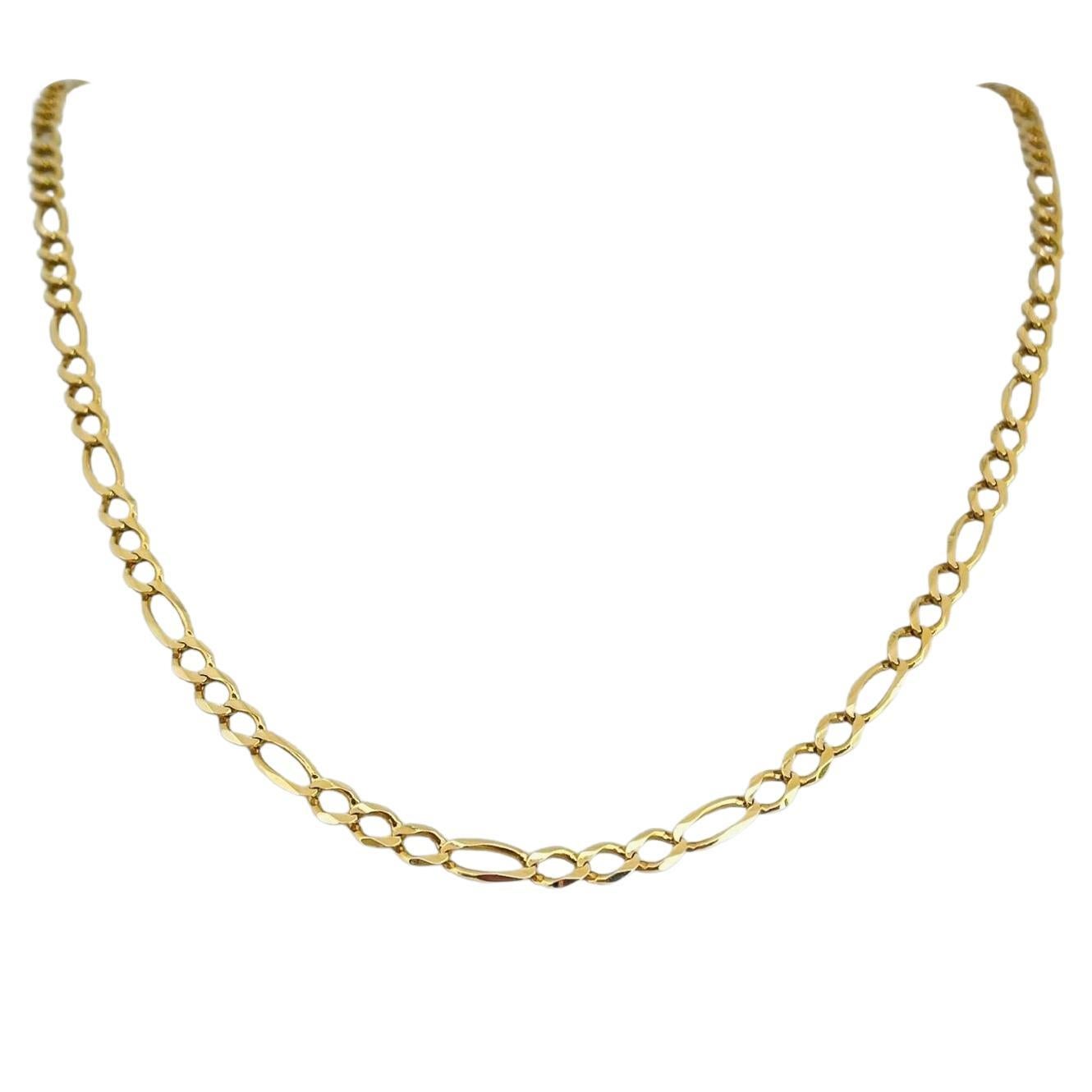 14 Karat Yellow Gold Semi Solid Figaro Link Chain Necklace
