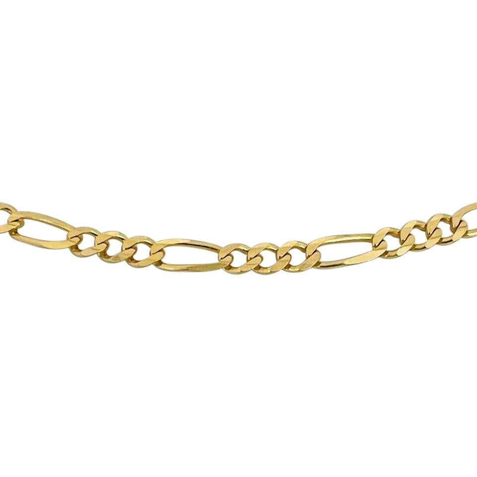 14 Karat Yellow Gold Semi Solid Figaro Link Chain Necklace Italy In Good Condition In Guilford, CT