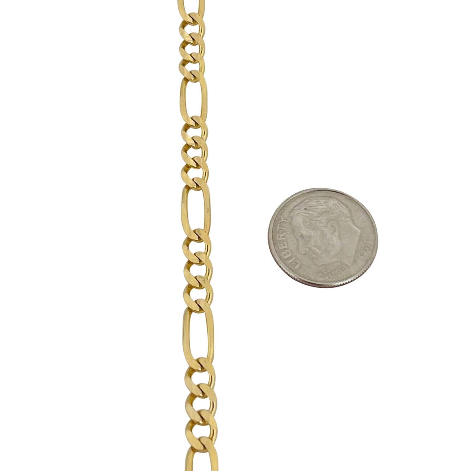 14 Karat Yellow Gold Semi Solid Figaro Link Chain Necklace Italy 1