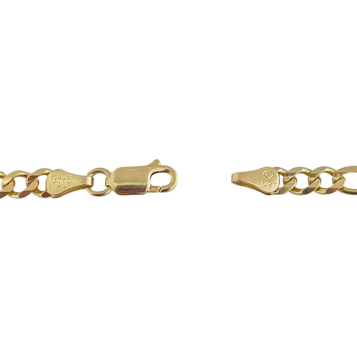 14 Karat Yellow Gold Semi Solid Figaro Link Chain Necklace Italy 2