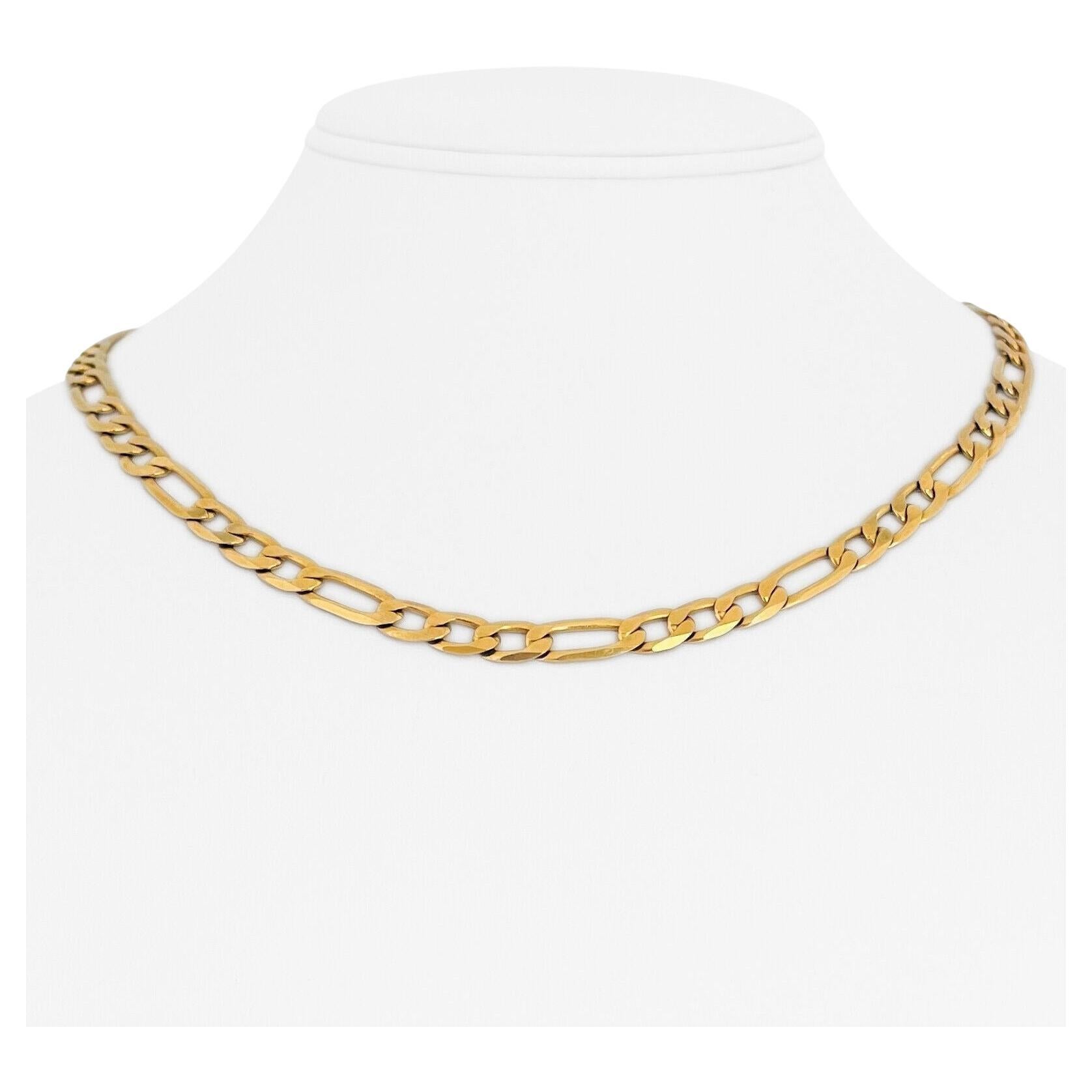 14 Karat Yellow Gold Solid Figaro Link Chain Necklace Italy For Sale at