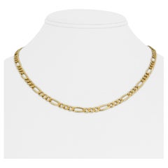 14 Karat Yellow Gold Semi Solid Figaro Link Chain Necklace Italy