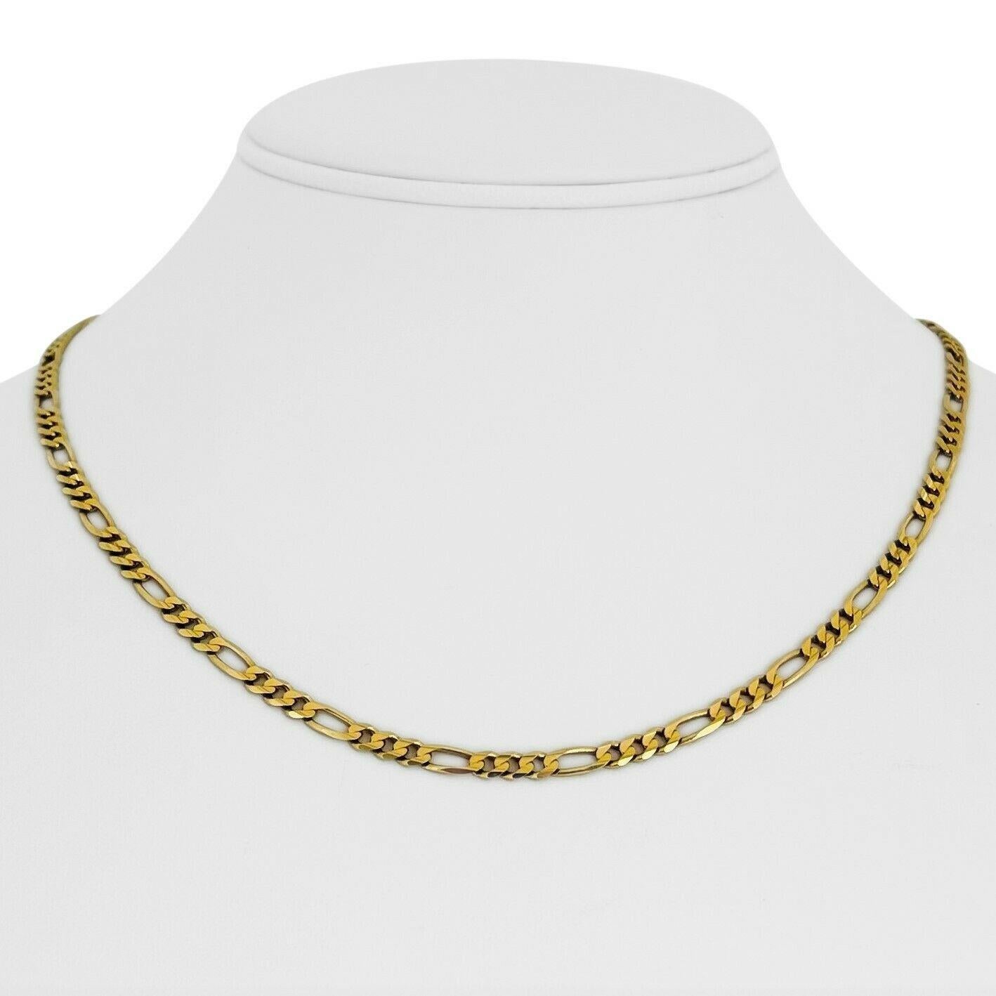 14 Karat Yellow Gold Semi Solid Ladies Figaro Link Chain Necklace Italy 2