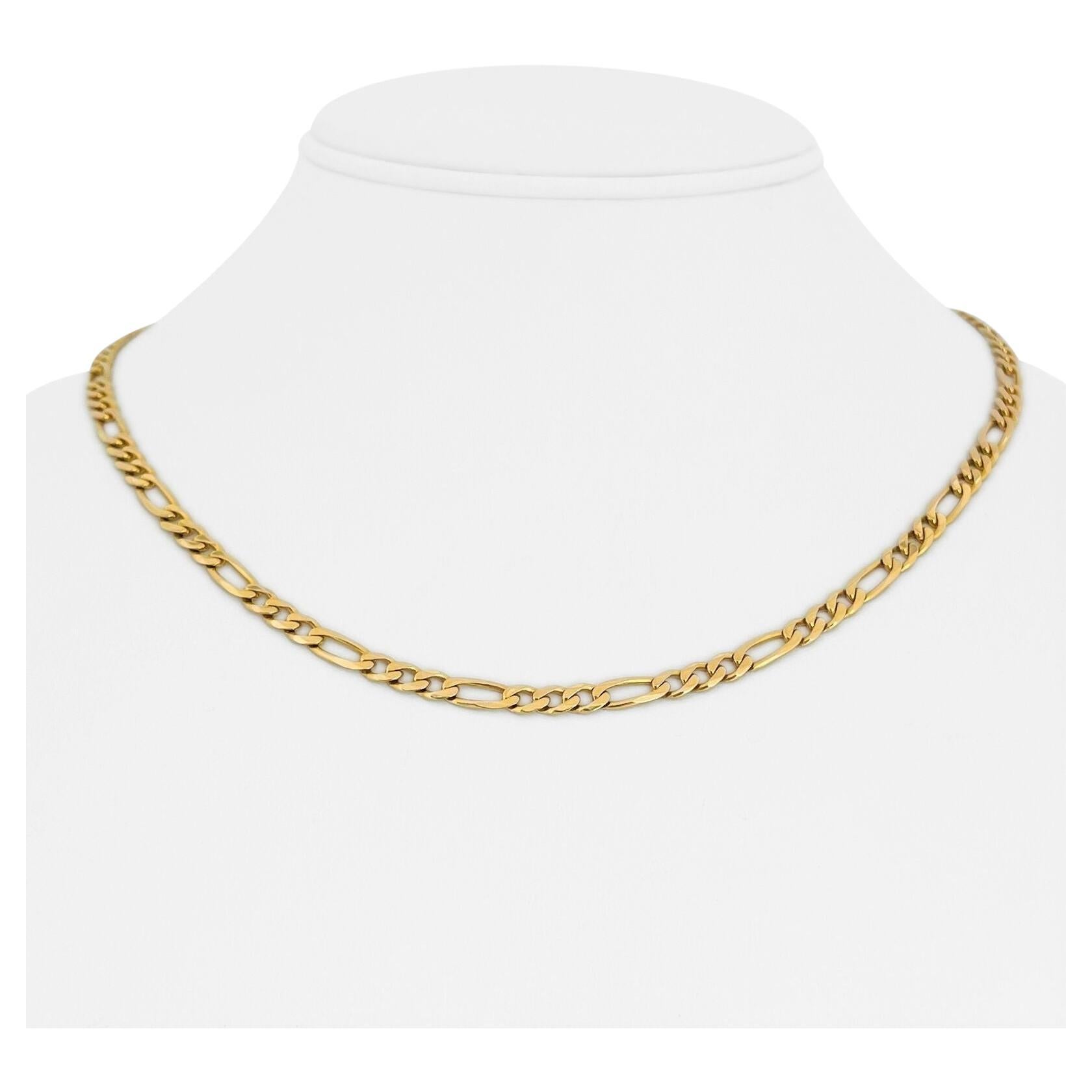 14 Karat Yellow Gold Solid Figaro Link Chain Necklace For Sale at 1stDibs