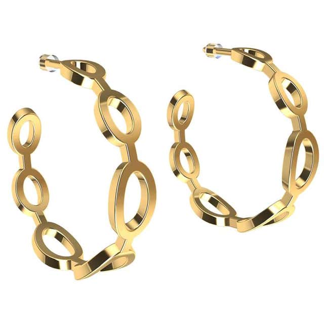 14 Karat Yellow Gold Curb Chain Hoops For Sale at 1stDibs