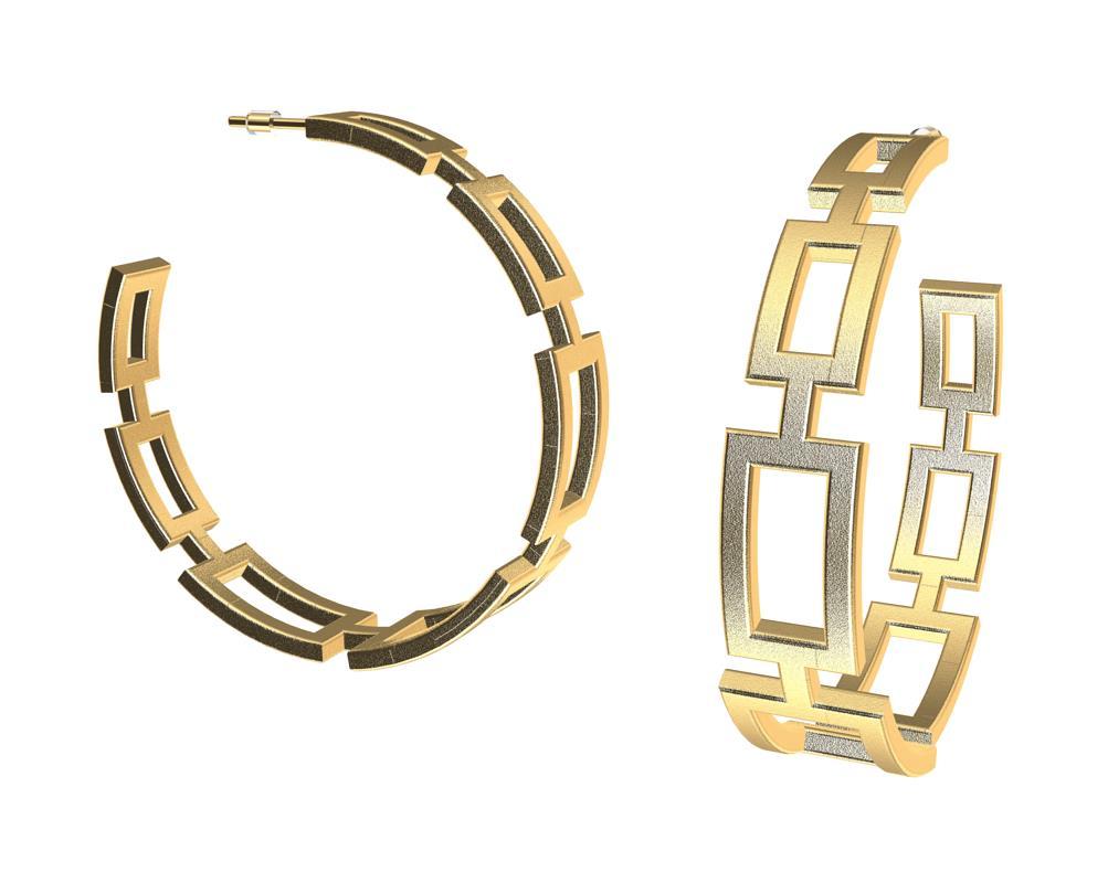 Contemporary 14 Karat Yellow Gold Seven Rectangle Hoops For Sale