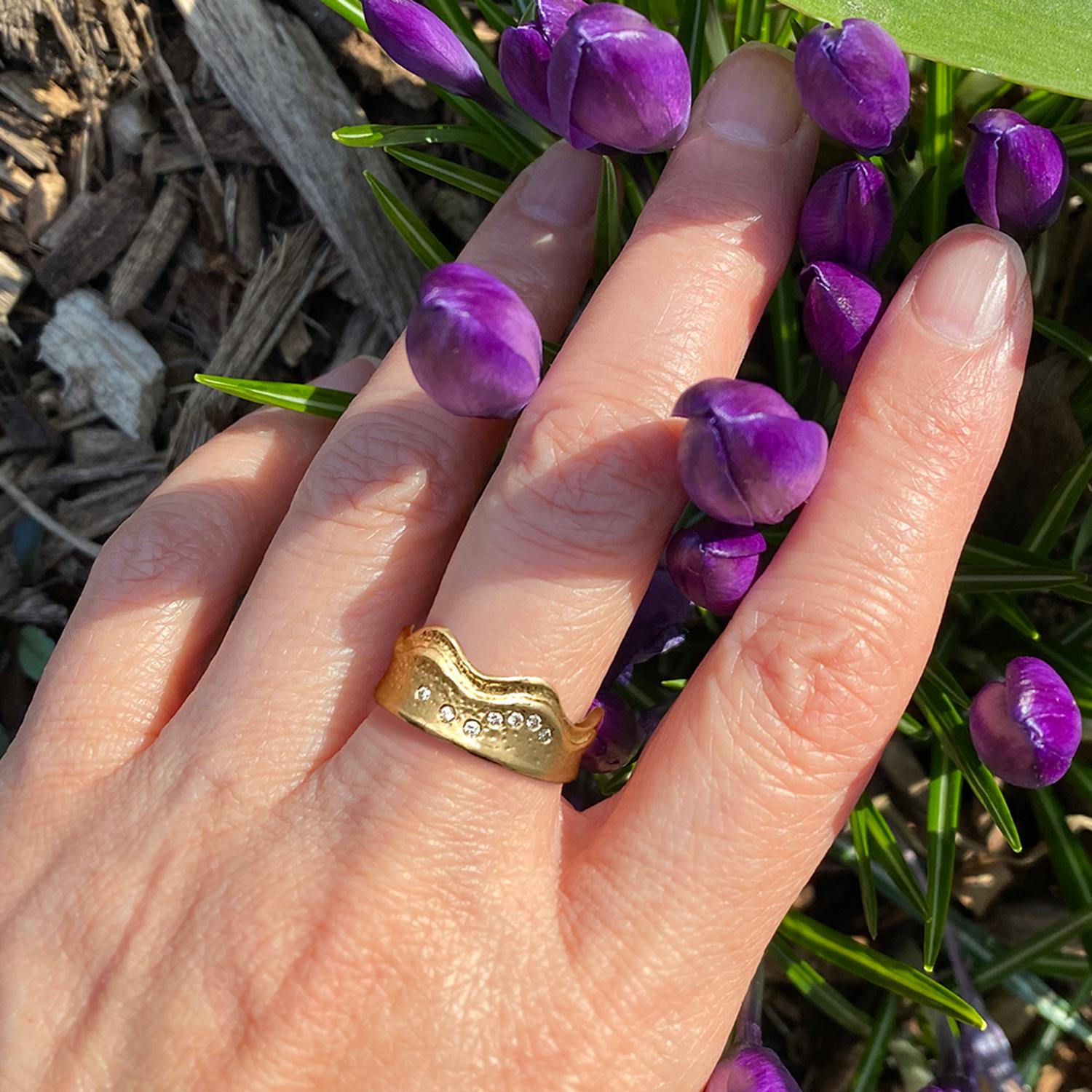 For Sale:  Small 14 Karat Yellow Gold Shoreline Ring with Diamonds from Keiko Mita 5