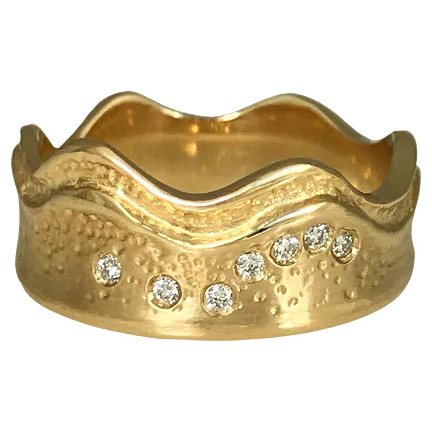 For Sale:  Small 14 Karat Yellow Gold Shoreline Ring with Diamonds from Keiko Mita