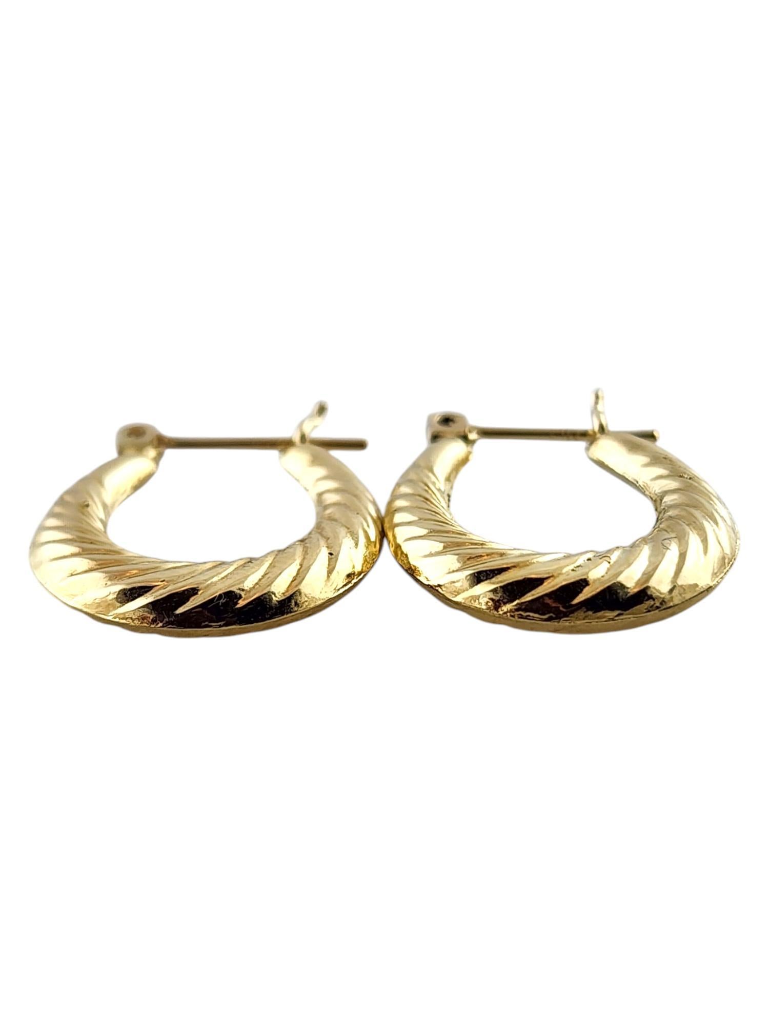 14 Karat Yellow Gold Shrimp Style Oval Hoop Earrings

These beautiful shrimp style oval hoop earrings were meticulously crafted from 14K yellow gold!

Size: 21.5mm X 2.9mm X 5.4mm

Weight: 1.5 g/ 1.0 dwt

Hallmark: 14K

Very good condition,