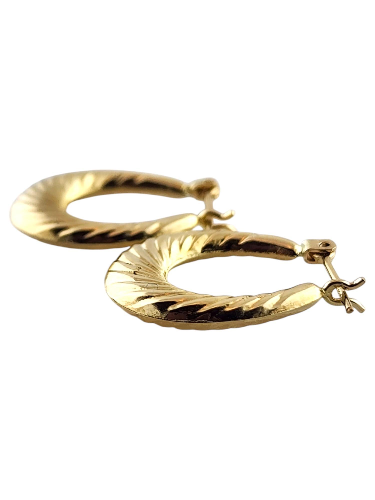 14 Karat Yellow Gold Shrimp Style Oval Hoop Earrings #19768 In Good Condition In Washington Depot, CT