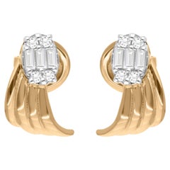 14 Karat Yellow Gold SI/H 0.34Ct Baguette Diamond Stud Handmade Earrings