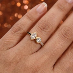14 Karat Yellow Gold SI/H 0.8Ct Diamond Enamel Toi et Moi Wedding Ring