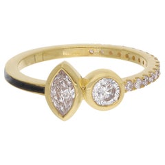 14 Karat Yellow Gold SI/H 0.8Ct Diamond Enamel Toi et Moi Wedding Ring