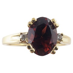 Vintage 14 Karat Yellow Gold Simulated Garnet and Diamond Ring