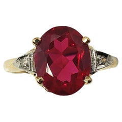 14 Karat Yellow Gold Simulated Ruby and Diamond Ring