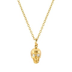 14 Karat Yellow Gold Skull Pendant with White Diamond Eyes